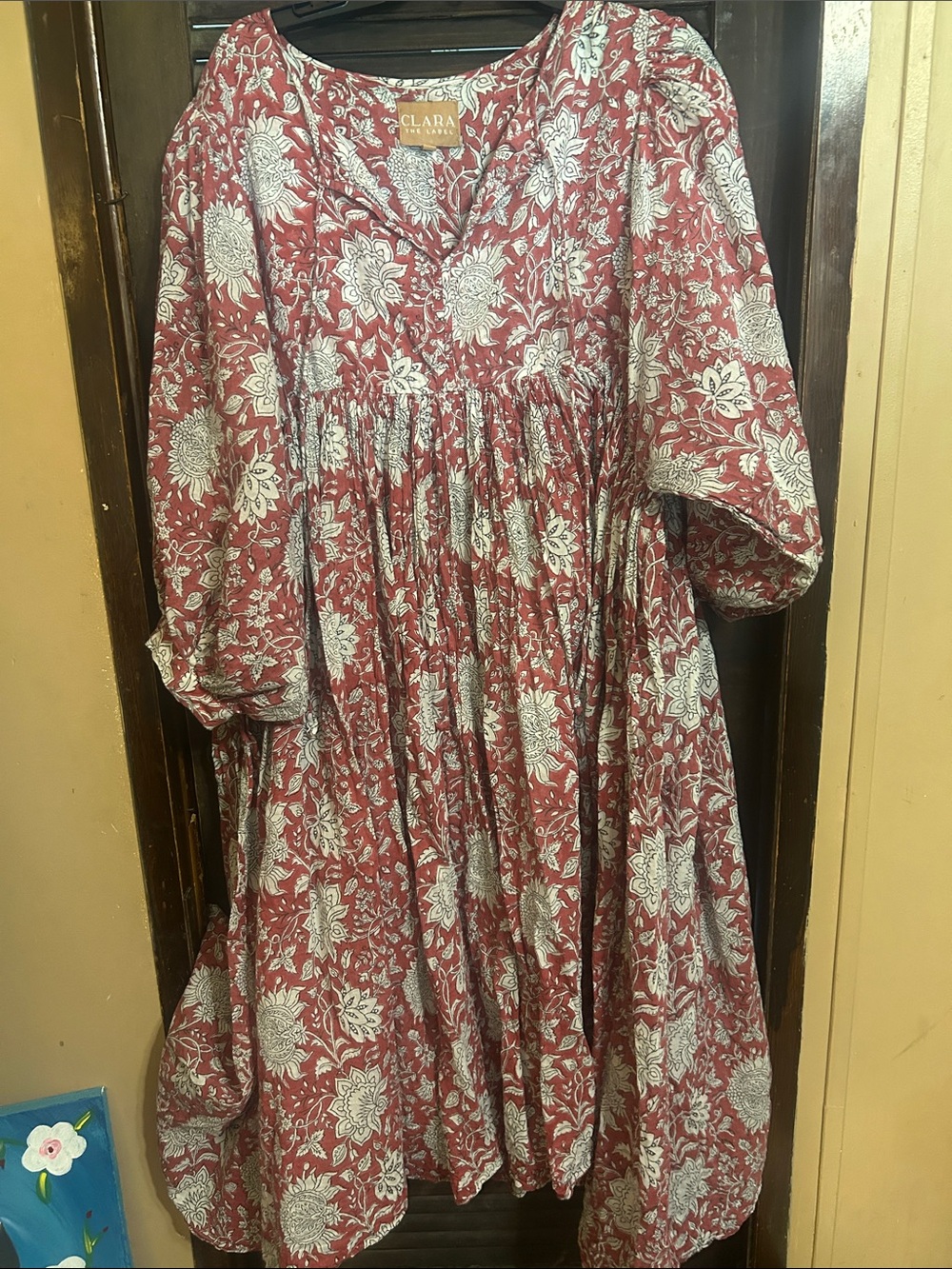 CLARA the Label Floral vintage rust red black and White Boho Maxi Dress